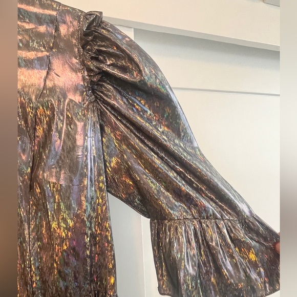 Batsheva Mini Prairie Dress In Silver Holographic Lamè - Picture 9 of 10